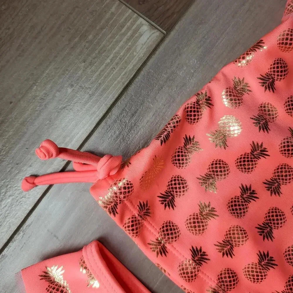 NWT Real Love Toddler Girls Metallic Gold and Coral Pineapple Bikini Set Size 2T